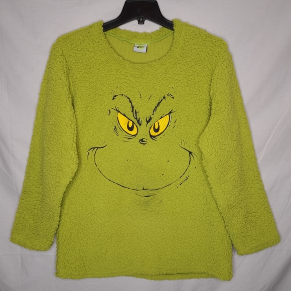 Dr. Seuss Sweaters Dr Seuss Mens Green Sherpa Embroidered Grinch